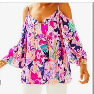 Lilly Pulitzer cold shoulder Alanna top in Tipping Point print